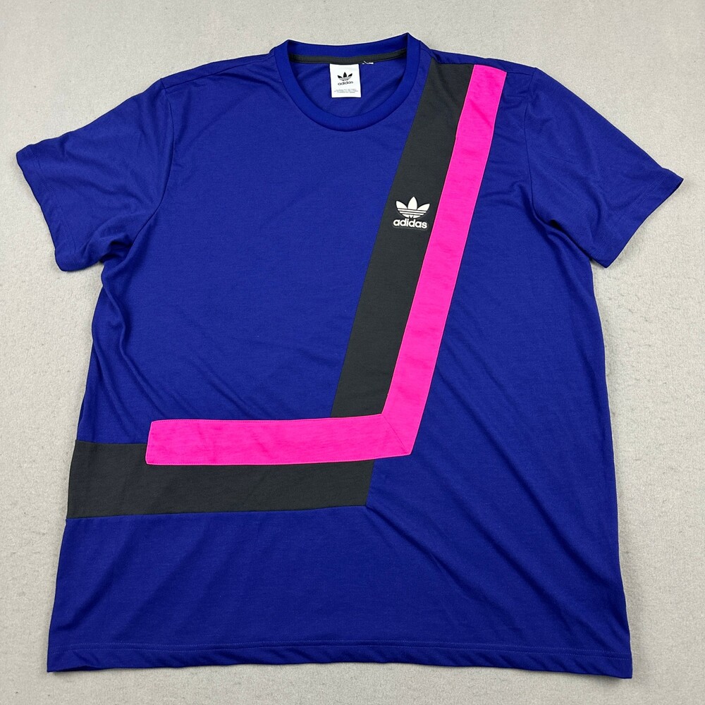 Adidas Shirt Men 2XL Purple Pink Geometric Tee Crewneck Pullover Trefoil XXL